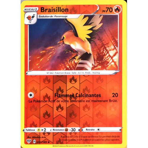 Carte Pokémon 31/189 Braisillon - Reverse Eb03 - Epée Et Bouclier - Ténèbres Embrasées Neuf Fr