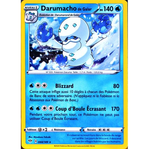 Carte Pokémon 44/189 Darumacho De Galar Eb03 - Epée Et Bouclier - Ténèbres Embrasées Neuf Fr