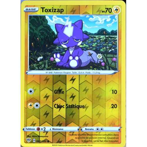 Carte Pokémon 62/189 Toxizap - Reverse Eb03 - Epée Et Bouclier - Ténèbres Embrasées Neuf Fr