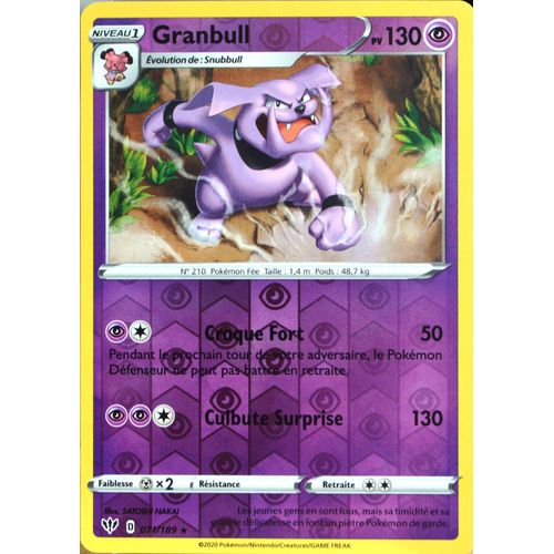 Carte Pokémon 71/189 Granbull - Reverse Eb03 - Epée Et Bouclier - Ténèbres Embrasées Neuf Fr