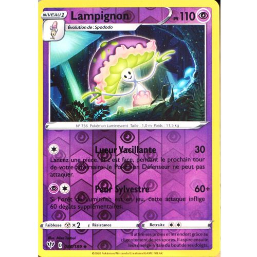 Carte Pokémon 80/189 Lampignon - Reverse Eb03 - Epée Et Bouclier - Ténèbres Embrasées Neuf Fr