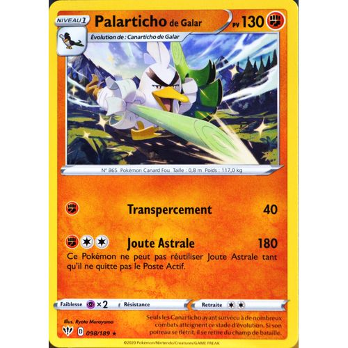 Carte Pokémon 98/189 Palarticho De Galar Eb03 - Epée Et Bouclier - Ténèbres Embrasées Neuf Fr