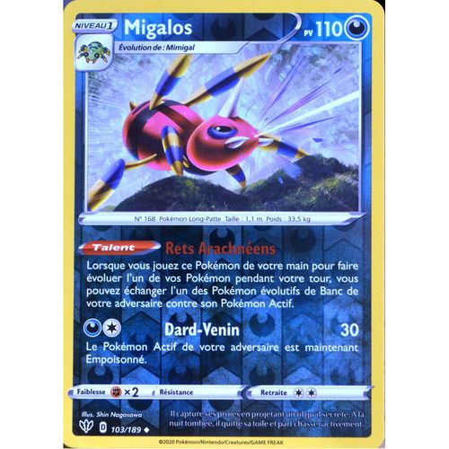 Carte Pokémon 103/189 Migalos - Reverse Eb03 - Epée Et Bouclier - Ténèbres Embrasées Neuf Fr