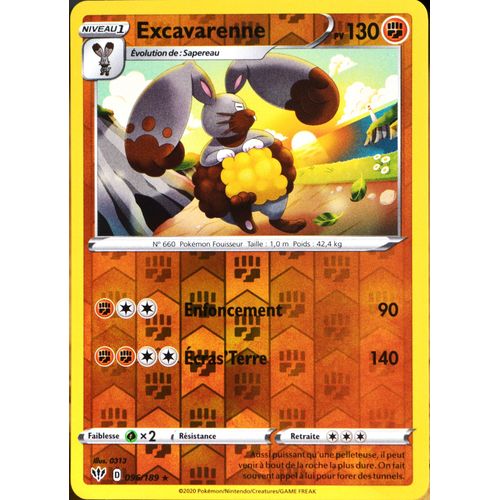Carte Pokémon 96/189 Excavarenne - Reverse Eb03 - Epée Et Bouclier - Ténèbres Embrasées Neuf Fr