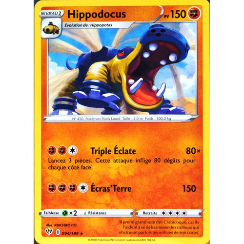 Carte Pokémon 94/189 Hippodocus Eb03 - Epée Et Bouclier - Ténèbres Embrasées Neuf Fr