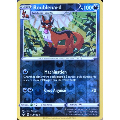 Carte Pokémon 113/189 Roublenard - Reverse Eb03 - Epée Et Bouclier - Ténèbres Embrasées Neuf Fr