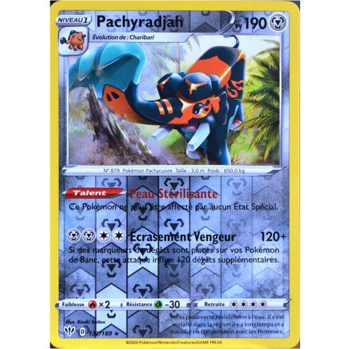 Carte Pokémon 132/189 Pachyradjah - Reverse Eb03 - Epée Et Bouclier - Ténèbres Embrasées Neuf Fr