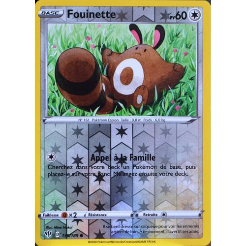 Carte Pokémon 135/189 Fouinette - Reverse Eb03 - Epée Et Bouclier - Ténèbres Embrasées Neuf Fr