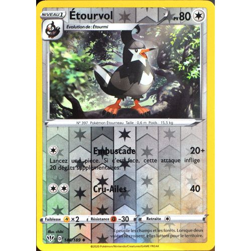 Carte Pokémon 146/189 Etourvol - Reverse Eb03 - Epée Et Bouclier - Ténèbres Embrasées Neuf Fr