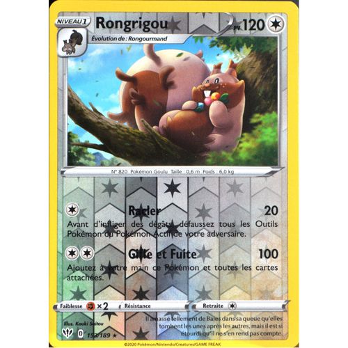 Carte Pokémon 153/189 Rongrigou - Reverse Eb03 - Epée Et Bouclier - Ténèbres Embrasées Neuf Fr
