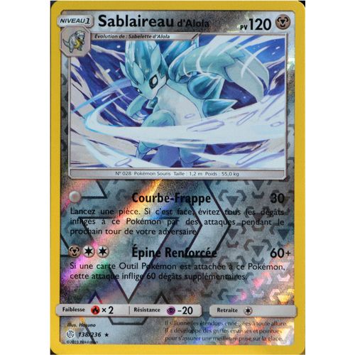 Carte Pokémon 138/236 Sablaireau D'alola - Reverse Sl12 - Soleil Et Lune - Eclipse Cosmique Neuf Fr