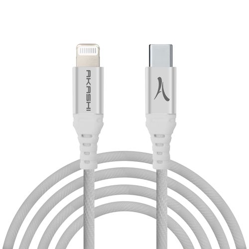Câble USB-C vers Lightning Certifié MFI Charge Synchronisation Akashi 1m Blanc