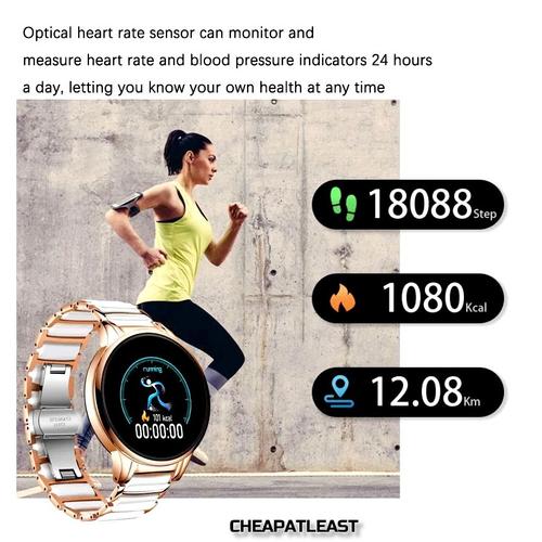 Montre Connectée Smartwatch pour Femme Or & Céramique Blanche - Alerte  appel / message - Multi-sport - Cardio fréquence - tension artérielle