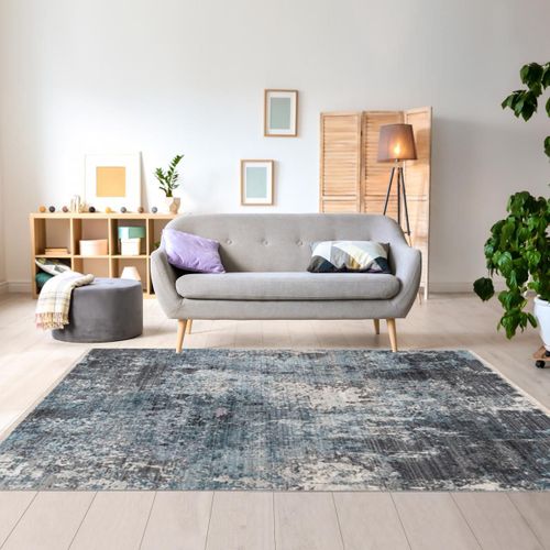 Tapis Chambre 120x170 Tissé Bleu Et Gris Rectangle Motif Abstrait Medella