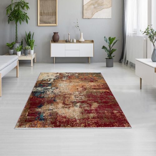 Tapis Entrée 80x150 Tissé Rouge Et Orange Rectangle Motif Abstrait Medello