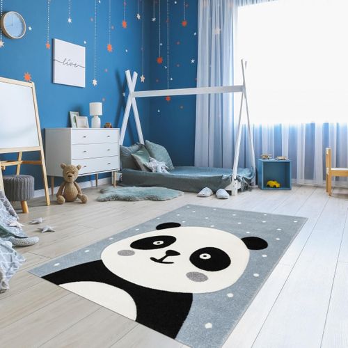 Tapis Enfant 120x170 Rectangle Tissé Bleu Et Blanc Pandadou