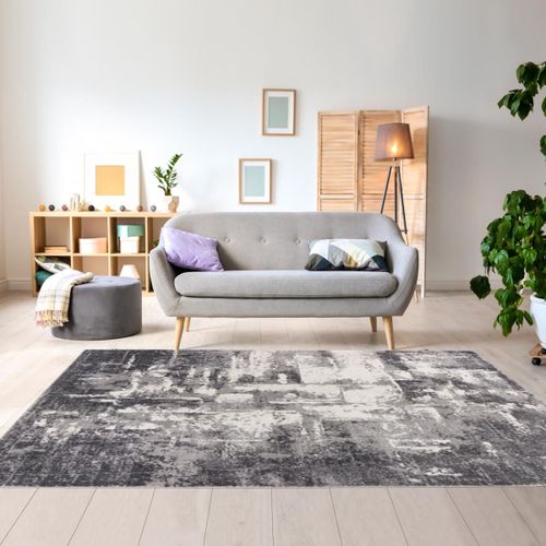 Tapis Entrée 80x150 Tissé Gris Et Beige Rectangle Motif Abstrait Trenda