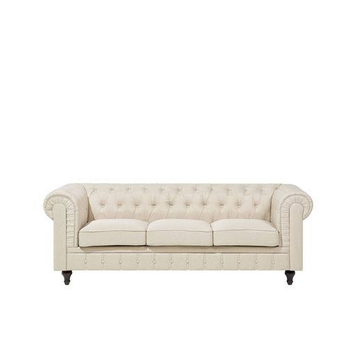 Canapé En Tissu Beige 3 Places Chesterfield