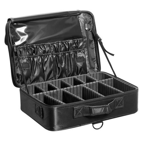 Mallette cosmétique portable-VEVOR-Noir tissu Oxford 460x300x125mm-avec Poignées, Sangle, Trousse Maquillage Professionnelle