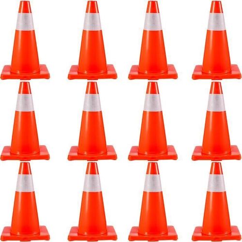 Cône Signalisation - VEVOR - 12 Pièces 45,7 cm de Haut, Avec 1 contre - aura, base en PVC, Cône de Sécurité rouge
