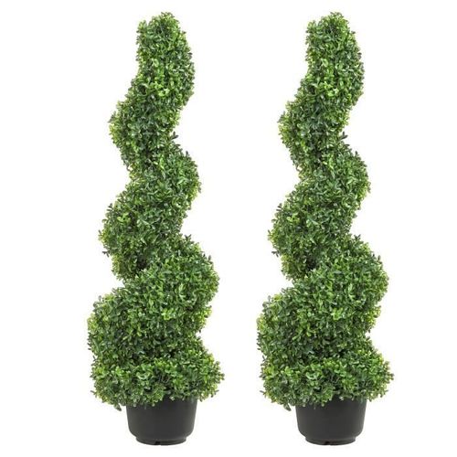 Buis Topiaire Artificiel - VEVOR - Topiaire Artificielle Spirale 2 Plantes Déco 91cm 10 Feuilles Remplaçables