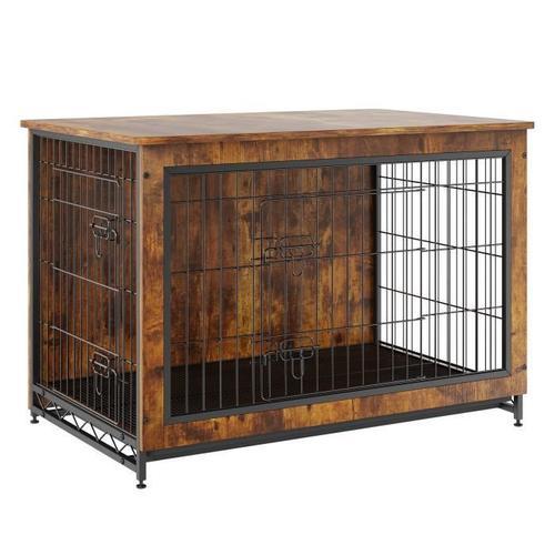 Cage Pour Chien - Vevor - 980 X 650 X 680 Mm,Avec Double Porte Et Cubes De Stockage Pour Chiens Jusqu'à 70 Kg,Marron Rustique