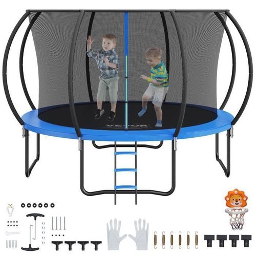 Trampoline Exterieur Enfant - Vevor - 3,7 M,51,71 Kg,Capacité De Charge Standard 180 Kg,Avec Filet De Sécurité Barre Et Hamac