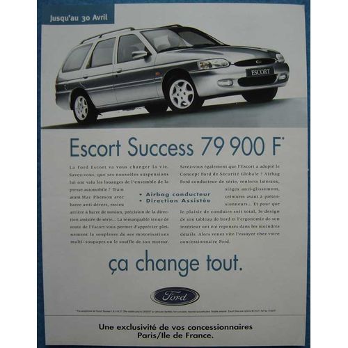 Publicité Papier - Voiture Ford Escort Succes De 1997