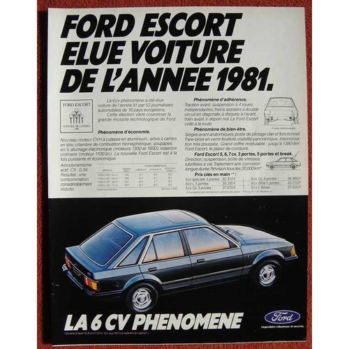 Publicité Papier - Voiture Ford Escort 6 Cv De 1981