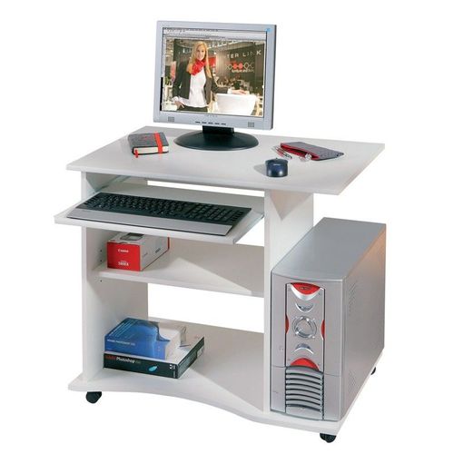 Bureau Informatique À Roulettes "Tao" 80cm Blanc