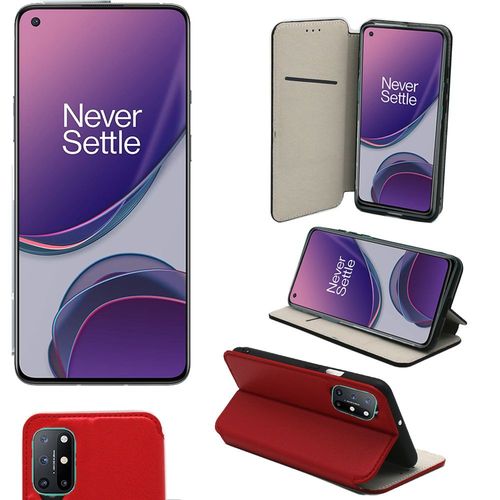 Oneplus 8t 5g Etui Protection Portefeuille Rouge À Rabat Avec Porte Cartes - Housse One Plus 8t 2020 Folio Coque Silicone Antichoc Smartphone - Accessoires Pochette Case