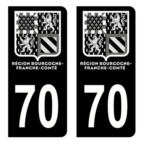 Autocollants Stickers Plaque Immatriculation Voiture Auto Département 70 Haute-Saône Logo Bourgogne-Franche-Comté Full Noir