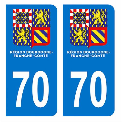 Autocollants Stickers Plaque Immatriculation Voiture Département 70 Haute-Saône Logo Bourgogne-Franche-Comté Nouveau Modele