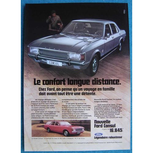 Publicité Papier - Voiture Ford Consul De 1973