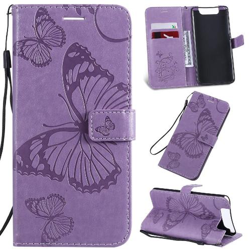 Étui Pour Samsung Galaxy A80 Couverture Antichoc Flip Kickband Avec Support De Fente Pour Carte Cuir Pu Couverture Magnétique - Violet