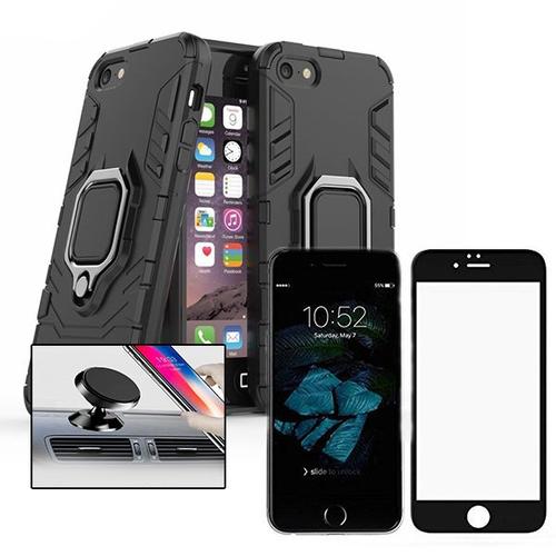 Kit De Verre Trempé 5d Full Cover + Coque 3x1 Military Defender + Support Magnétique De Voiture Pour Iphone 5 / 5s / Se