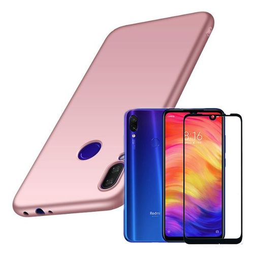Kit De Verre Trempé 5d Full Cover + Coque Mince Et Rigide Pour Xiaomi Redmi 7 Rose