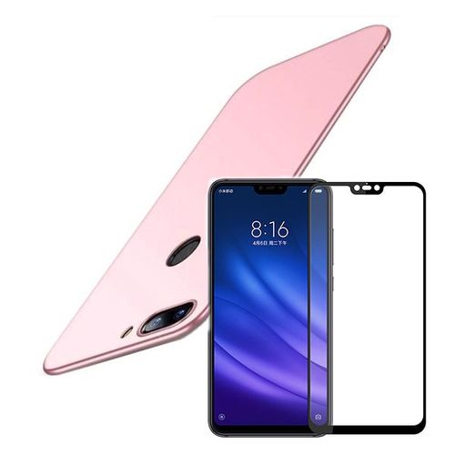 Kit De Verre Trempé 5d Full Cover + Coque Mince Et Rigide Pour Xiaomi Mi 8 Lite Rose