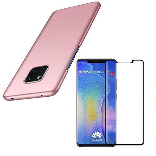 Kit De Verre Trempé 5d Full Cover + Coque Mince Et Rigide Pour Huawei Mate 20 Pro Rose