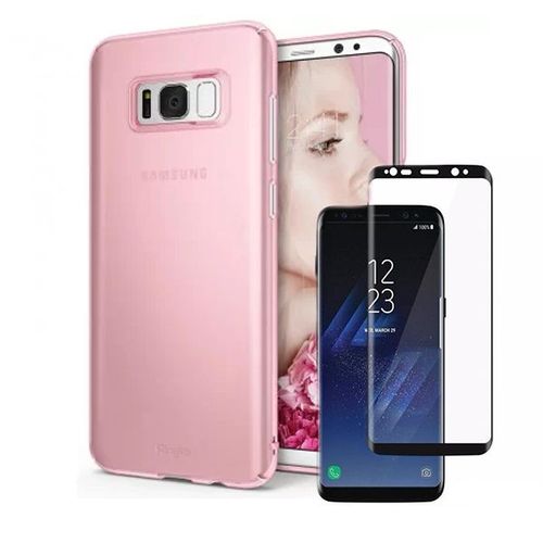 Kit De Verre Trempé 5d Full Cover + Coque Mince Et Rigide Pour Samsung Galaxy S9 Plus Rose