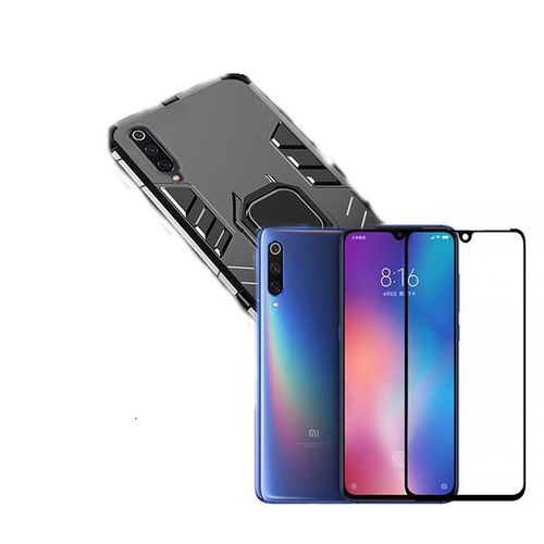 Kit De Verre Trempé 5d Full Cover + Coque 3x1 Military Defender Pour Xiaomi Mi 9