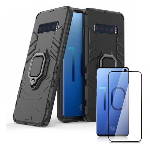 Kit De Verre Trempé 5d Full Cover + Coque 3x1 Military Defender Pour Samsung Galaxy S10 Plus