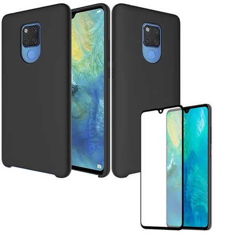 Kit De Verre Trempé 5d Full Cover + Coque Silicone Liquide Pour Huawei Mate 20