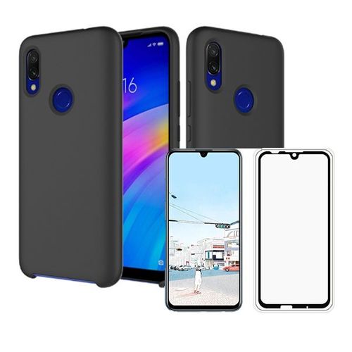 Kit De Verre Trempé 5d Full Cover + Coque Silicone Liquide Pour Huawei P Smart 2019