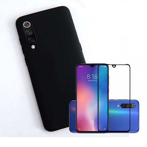 Kit De Verre Trempé 5d Full Cover + Coque Silicone Liquide Pour Xiaomi Mi 9