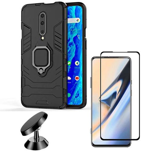 Kit De Verre Trempé 5d Full Cover + Coque 3x1 Military Defender + Support Magnétique De Voiture Pour Oneplus 7 Pro