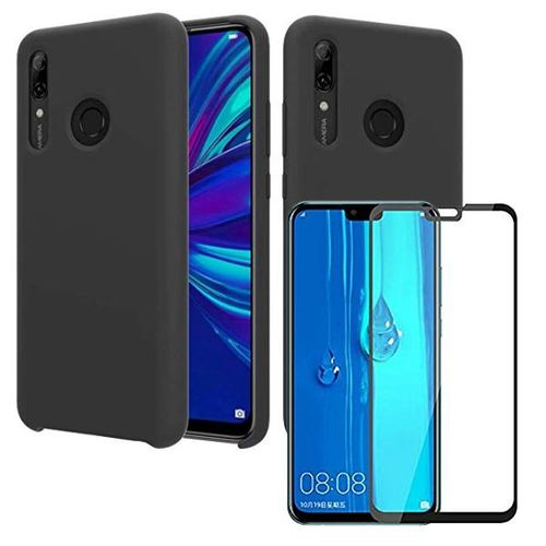 Kit De Verre Trempé 5d Full Cover + Coque Silicone Liquide Pour Huawei Y9 2019