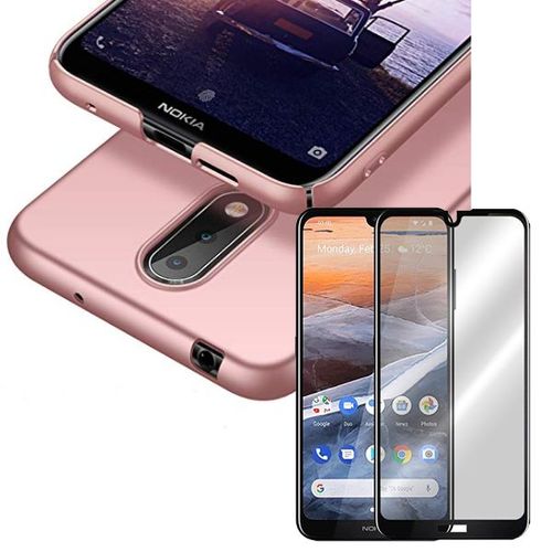 Kit De Verre Trempé 5d Full Cover + Coque Mince Et Rigide Pour Nokia 3.2 Rose