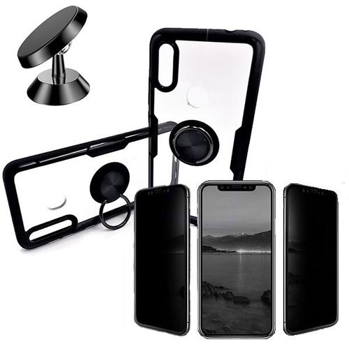 Kit De Verre Trempé 5d Anti-Spy / Intimité + Coque 3x1 Clear Armor + Support Magnétique De Voiture Pour Xiaomi Redmi 7