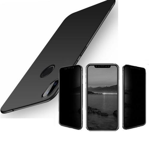 Kit De Verre Trempé 5d Anti-Spy / Intimité + Coque Mince Et Rigide Pour Xiaomi Redmi Note 7 - Noir